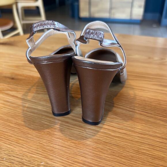 RALPH LAUREN Womens 8.5 Taupe Metallic Slingback Block Heel Vintage - Picture 5 of 8